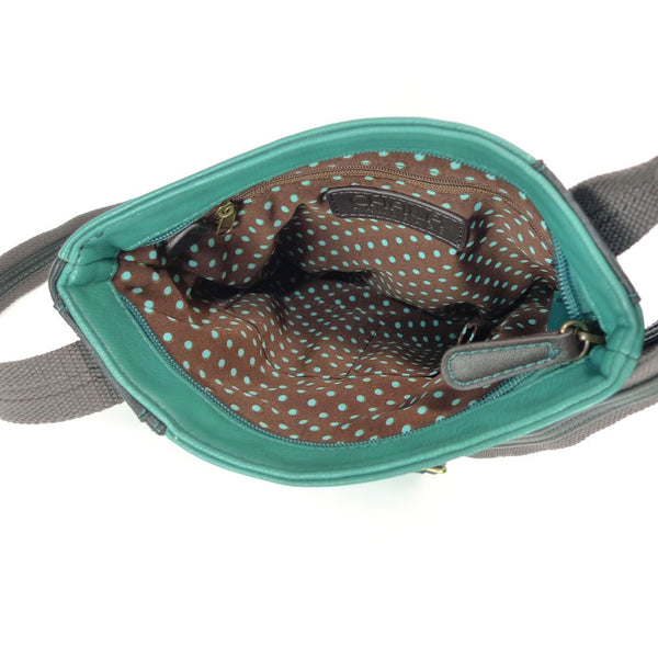 Chala Crossbody SWING Bag Vegan Leather with Detachable Mini Key fob (Teal- 609 Pink Dragonfly)