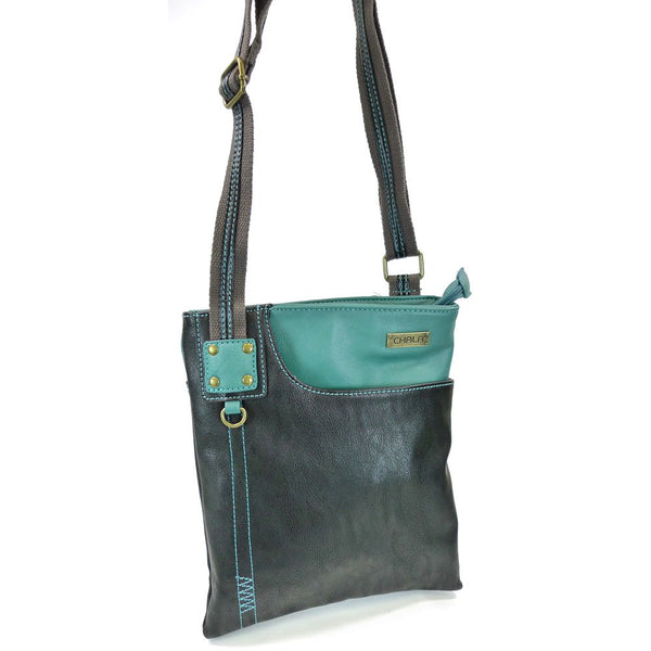 Chala Crossbody SWING Bag Vegan Leather with Detachable Mini Key fob (Teal- 609 Pink Dragonfly)