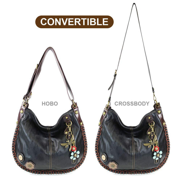 Chala Hobo Crossbody Large Tote Bag DRAGONFLY Vegan leather Convertible Black