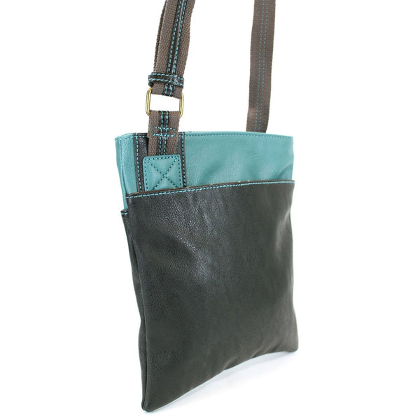 Chala Crossbody Swing Bag - Two Tone Pu Leather Cross-Body Purse or Shoulder Handbag in Very Supple Faux Leather (Dragonfly Teal-Black)