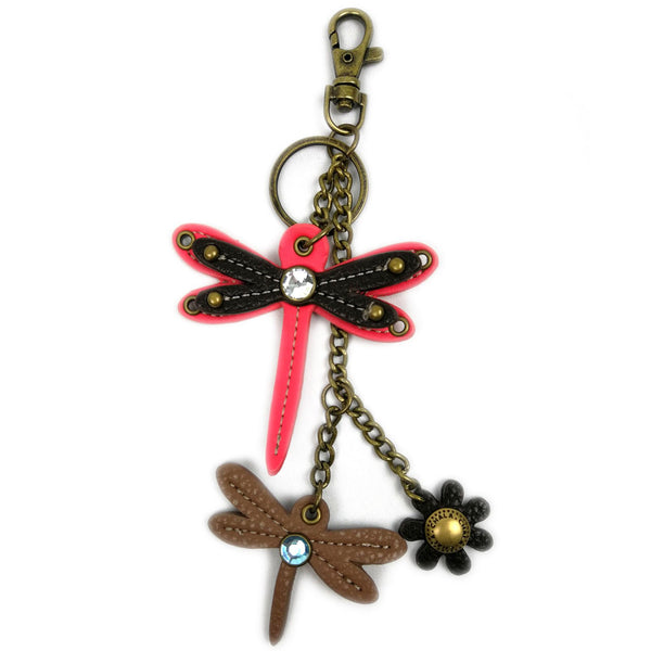 Chala Crossbody SWING Bag Vegan Leather with Detachable Mini Key fob (Teal- 609 Pink Dragonfly)