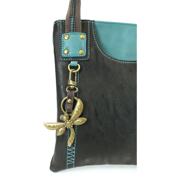 Chala Crossbody Swing Bag - Two Tone Pu Leather Cross-Body Purse or Shoulder Handbag in Very Supple Faux Leather (Dragonfly Teal-Black)