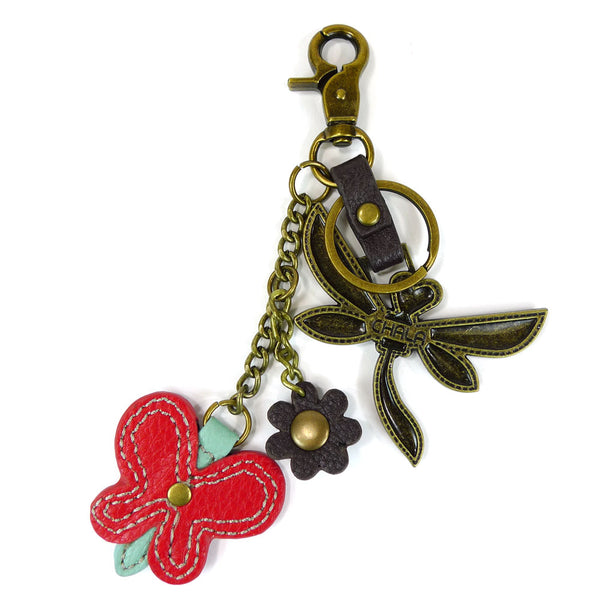 Chala Bronze Metal- Purse Charm, Key Fob, Keychain Decorative Accessory - M602 Orange Dragonfly