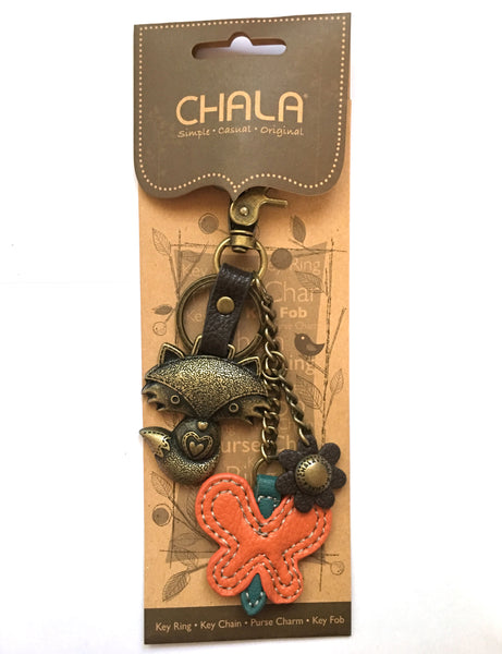 Chala Coin Purse - Key Fob "ORANGE FOX" + Metal Fox Keychain Bundle