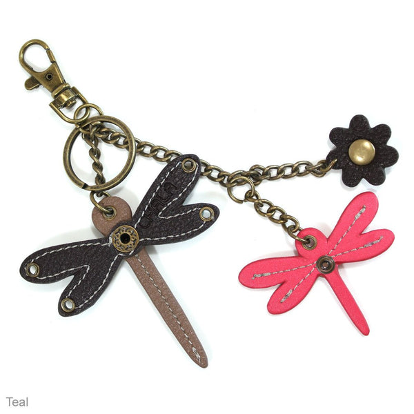 Chala Crossbody SWING Bag Vegan Leather with Detachable Mini Key fob (Teal- 609 Pink Dragonfly)
