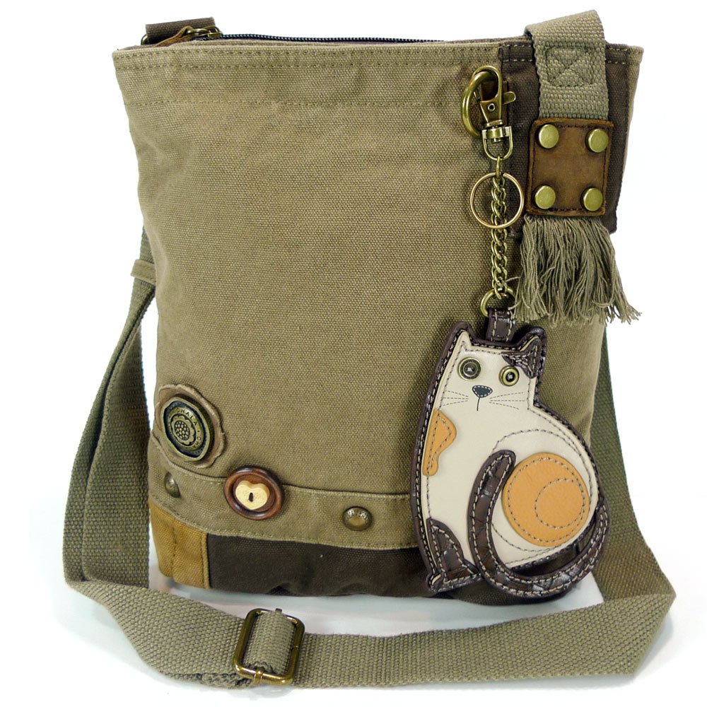 Chala Patchwork Crossbody Canvas Messenger Handbag - Olive (Cat)