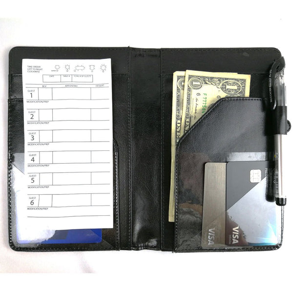 Large Waiter Book Wallet, Premier Waiter Organizer with 11 Pockets, Picture Slot, Coin Purse, Holds 2 Guest Checks | for R/Left Handed Waitress (MSP-350 Black)