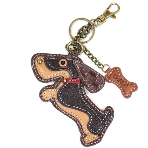 Chala Playful Puppy Dog Key Chain Purse Leather Bag Fob Charm New