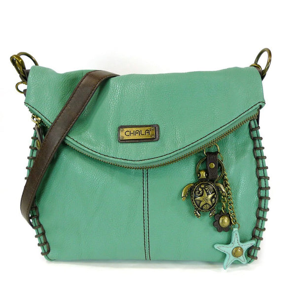 Chala Charming Crossbody Bag Pleather Metal SEA TURTLE Teal Green Convertible