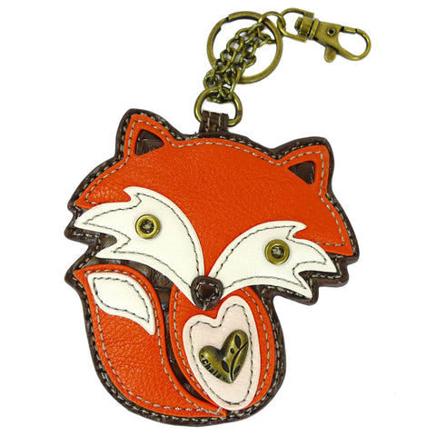 Chala Coin Purse - Key Fob "ORANGE FOX" + Metal Fox Keychain Bundle