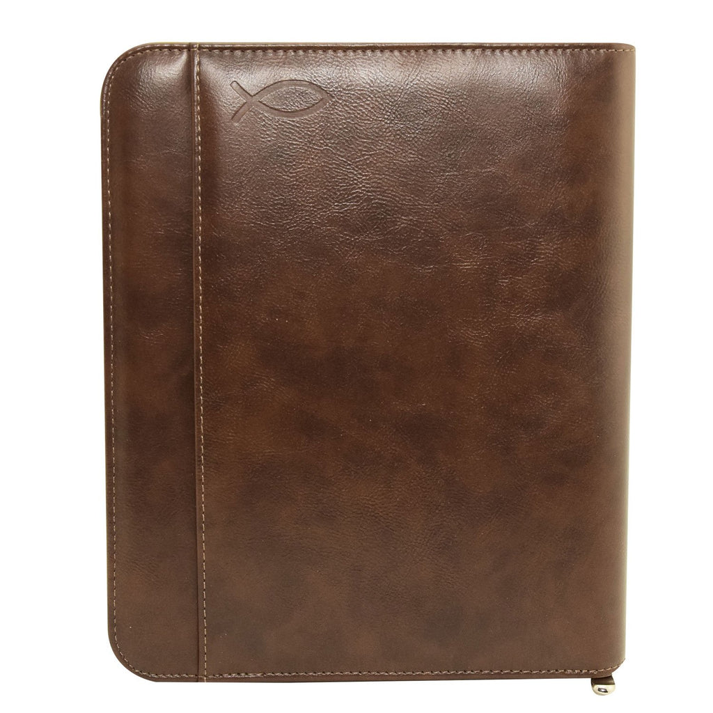 MSP Brown Organizer Padfolio with 8" Tablet Sleeve and Zipper Closure, Multiple Slots- PU Leather