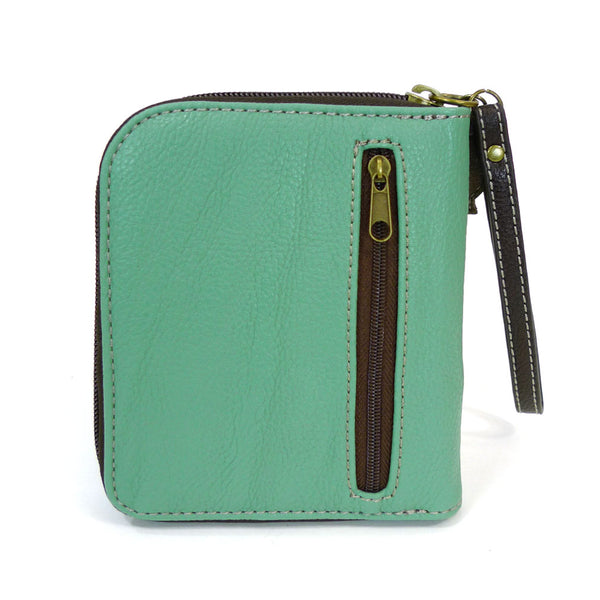 CHALA Handbags- Zip Around Wallet, Wristlet, 8 Credit Card Slots Sturdy Coin Purse( Teal Cat )