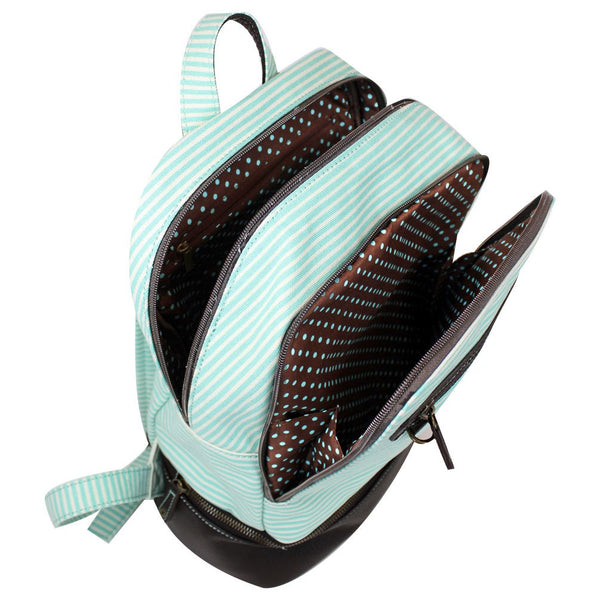 Chala Deluxe Striped Backpack Style Purse with detachable Key Fob Charm (Sea Turtle)