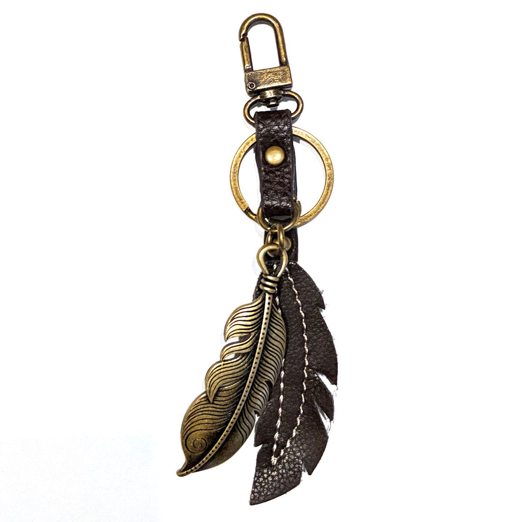 Chala Bronze Mini Metal Purse Charm, Key Fob, Animal Keychain - M605 Feather