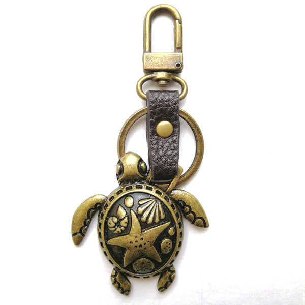 Chala Bronze Mini Metal Purse Charm, Key Fob, Animal Keychain - M605 Turtle